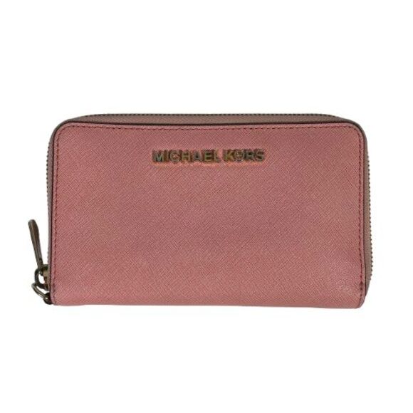 Michael Kors Jet Set Travel Rose Pink Zip Tech Phone Case Wallet Clutch - Picture 1 of 16